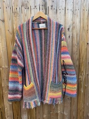 Laneus Multicolor Striped Knit Cardigan - Pink, Blue, Purple, Gray